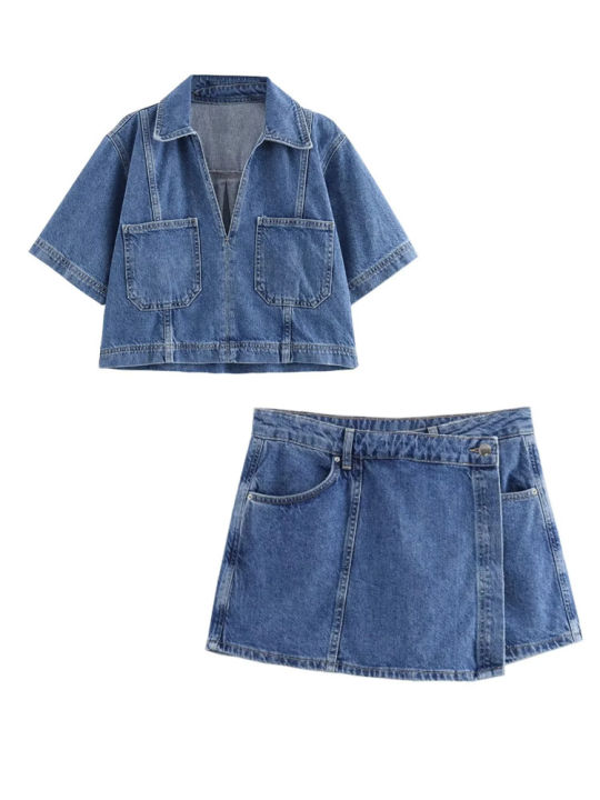 2024%20Summer%20Denim%20Two%20Piece%20Set%20Short%20Sleeves%20Pocket%20Women%20Top%20Mini%20Skirt%20Shorts%20Fashion%20Casual%20Lady%202%20Piece%20Sets%20Y2K%20-%20Image%205