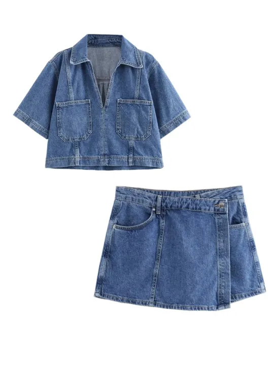 2024%20Summer%20Denim%20Two%20Piece%20Set%20Short%20Sleeves%20Pocket%20Women%20Top%20Mini%20Skirt%20Shorts%20Fashion%20Casual%20Lady%202%20Piece%20Sets%20Y2K%20-%20Image%205
