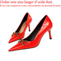 Women New Elegant 7cm 10.5cm High Heels Pumps Female Red Wedding Premium Dress Shoes Lady Trendy Metal Decoration Shoes.