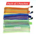 Net Lining Zipper Pouches (2 Pcs Multicolour) - Geometry Pouch - Makeup Pouch - Pencil Pouch - Storage Pouch - Portable Pouch - For Students, Kids, Girls, Boys & Women. 