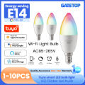 1-10PCS LED Candle Tuya Bulb WiFi E14 Smart RGB CW AC 85-265V 6W LED Lamp C37 Bulbs App Voice Control Support Alexa  Home. 