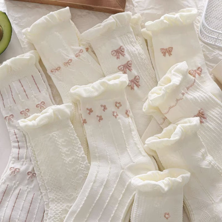 5/10%20Pairs%20Women%20Lolita%20Style%20Mid%20Tube%20Socks%20Fashionable%20Bow%20and%20Small%20Flower%20Pattern%20Spring%20Summer%20Cute%20Sweet%20Casual%20Socks%20-%20Image%202