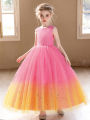Tween Girl Dress Elegant Pink Crooked Yellow Flower Girl Dress Pearl Bow Dress Princess Skirt  Ceremony Birthday Party. 
