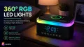 RGB Wireless Charging Bluetooth Speaker with Digital Clock & Alarm (15W). 