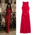 ETJ Elegant Wrinkled Silk Satin Party Dress For Women Slim Sleeveless Fashion Evening Dress 2025 Summer Collection. 