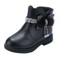 Girls Children Princess Shoes with Butterfly Knot Soft Sole High Top Studded Boots Kids Casual PU Leather Boots Pure Color Shoes. 
