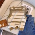 Knitted striped camisole women's summer outer wear French off-shoulder short sleeveless top versatile and trendy. 