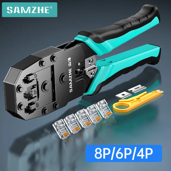SAMZHE RJ45 Crimp Plier Pass Through Crimper Stripper Cutter for Cat7 ...