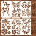 6 Pcs 3.15x5.5inch Butterfly Flower Leaf Plastic Stencils Set for DIY Journal Scrapbooking Wood Painting Template. 