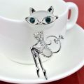 Opal Super Cute Kitten Cat Eye Stone Brooch Crystal Collar Creativity Dress Fashionable Style Wedding Accessories.
