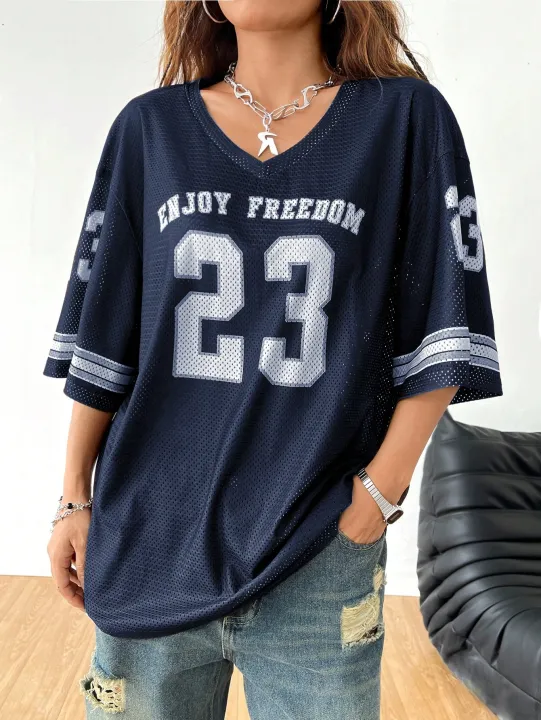 New%20Hot%20Women%20Los%20Angeles%20jerseys%20Coolane%20Summer%20Drop%20Shoulder%20Oversized%20Football%20Jersey%20Tee%20With%20Letter%20Print%20Couple%20Same%20Style%20-%20Image%202