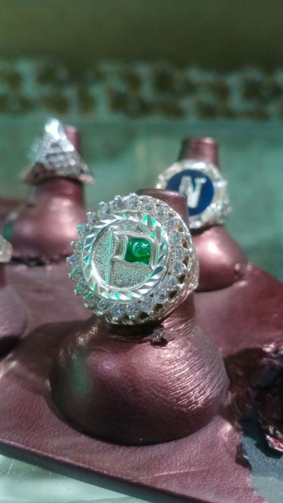 Pakistan Flag Ring Original Silver (پاکستانی پرچم والی انگوٹھی) with White Diamond type stone - Patriotic Pakistani Jewelry