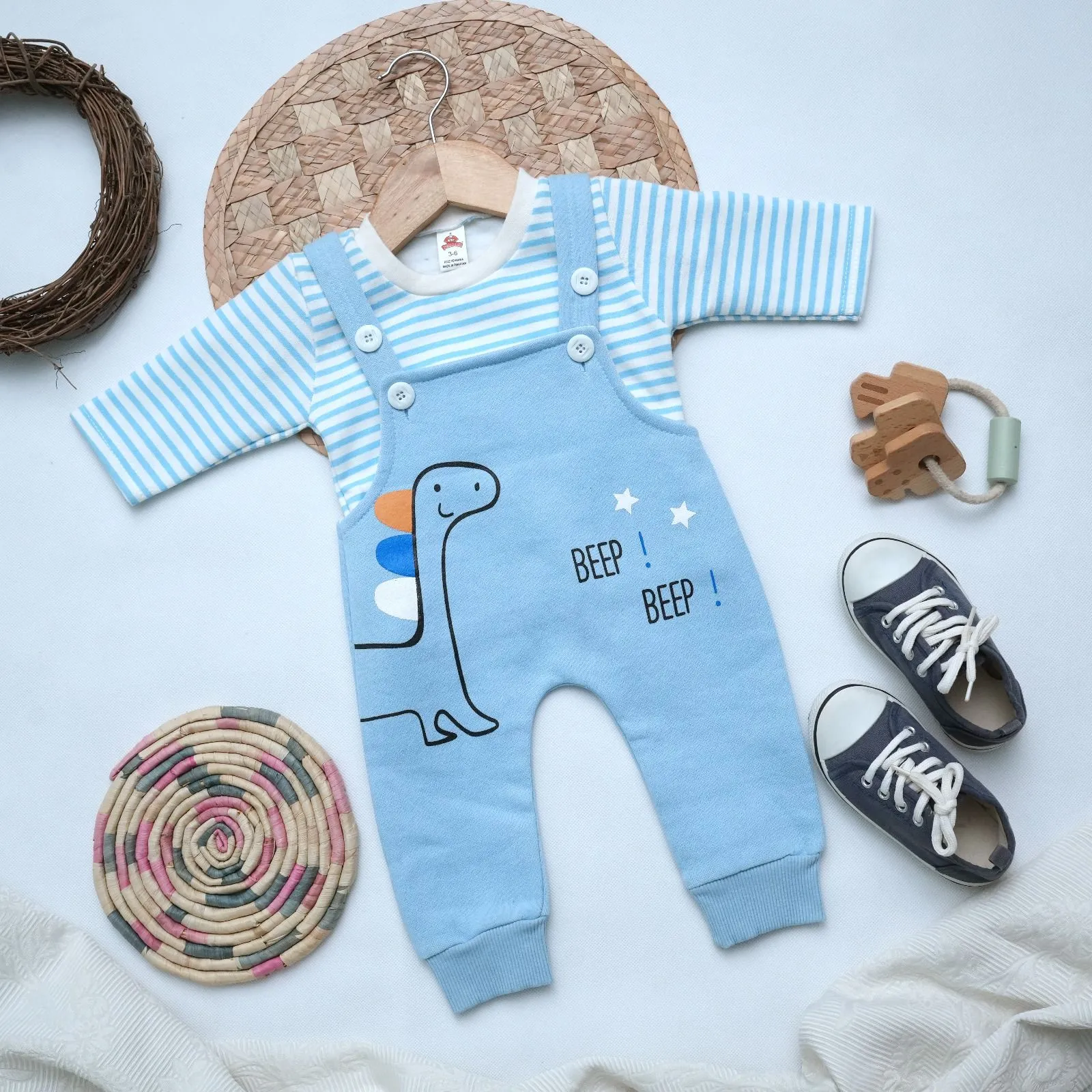 Baby Boys Winter Dinosaur Fleece Dungaree Set