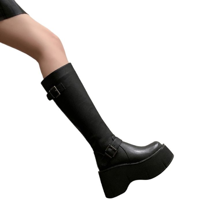 2024%20Women's%20Shoes%20Basic%20Women's%20Boots%20Classics%20Knee-High%20Boots%20Women%20Belt%20Buckle%20Side%20Zip%20Round%20Toe%20Wedge%20Platform%20Shoes%20Ladies%20-%20Image%202
