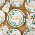 Green Eucalyptus Leaf Disposable Tableware Set Paper Plate Cup Napkin Kids Adult Birthday Supplies Hawaiian Summer Party Decor.