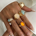 Ingemark 5Pcs/Set Retro Gold Color Irregular Metal Ring for Women Bohemian Open Adjustable Wide Ring Aesthetic Y2K Jewelry . 