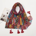 Elegant Floral Printed Hijab Cotton Viscose Tassel Shawl For Woman Fashion Beach Long Scarf Ladies Flower Headscarf 185*100cm.