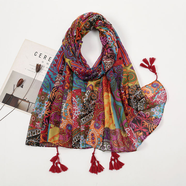 Elegant%20Floral%20Printed%20Hijab%20Cotton%20Viscose%20Tassel%20Shawl%20For%20Woman%20Fashion%20Beach%20Long%20Scarf%20Ladies%20Flower%20Headscarf%20185*100cm%20-%20Image%202