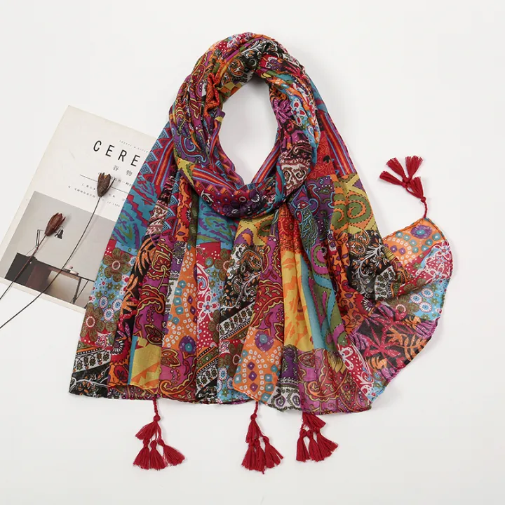 Elegant%20Floral%20Printed%20Hijab%20Cotton%20Viscose%20Tassel%20Shawl%20For%20Woman%20Fashion%20Beach%20Long%20Scarf%20Ladies%20Flower%20Headscarf%20185*100cm%20-%20Image%202