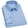 High Quality Mens Business Casual Long Sleeved Shirt Classic Striped Checked  Male Social Dress Shirts Purple Blue Cheap. 