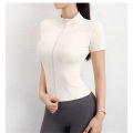 Women Summer Slim Yoga Tops Stand Collar Full Zipper Short Sleeves Shirts Solid Workout Clothes Gym Running Coats Lady Casual. 