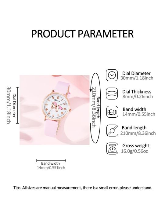 2Pcs%20Ladies%20Fashion%20Trend%20Roman%20Unicorn%20Digital%20Pink%20Leather%20Quartz%20Watch%20Simple%20Crystal%20Bracelet%20Set%20Christmas%20Birthday%20Gift%20-%20Image%205