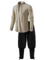 2Pcs Men's Medieval Knight Costume Set Renaissance Cosplay Pirate Shirts Ankle Banded Pants For Halloween Cotton Linen Fabric.