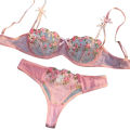 Sweety Women Floral Embroidery Bra And Briefs Set Hollow Sleepwear Underwear Ultrathin Lace Transparent Babydoll Cute No-pad Bow.