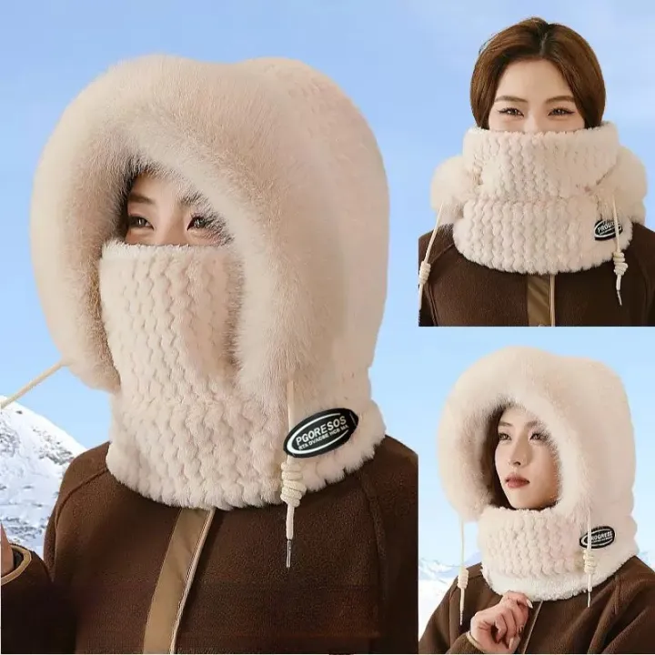 Autumn%20and%20Winter%20Women%20Thermal%20Plush%20Hat%20Hood%20Scarf%20and%20Mask%20Ear%20Protection%20Windproof%20Thick%20Design%20for%20Riding%20Outdoor%20-%20Image%204