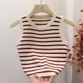 Summer Spring Striped Tank Tops Women Sleeveless Knitted T-Shirts Crop Tops Female Elastic Slim Casual Vests Pullover Camis. 