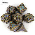 7 Pcs Copper Blue Metal Dice Solid Metal Polyhedral Dice Set Suitable for Role-Playing RPG    Board Game Card Game. 