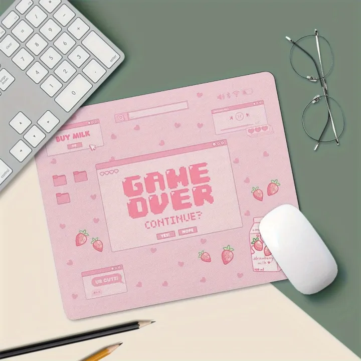 1pc%20Pink%20Game%20Over%20Design%20%20Mouse%20Pad,%20Non-Slip%20Base,%20Comfort%20Woven%20Fabric%20Surface,%20Desk%20Mat%20-%20Image%202