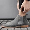 Men Suede Leather Chelsea Boots British Style Pointed-toe Dress Boots Outdoor Comortable Non Slip Mens Ankle Boots. 