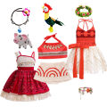 Little Girls Cosplay Moana Halter Sundress Baby Kids Vaian Sisters Ocean Beach Hawaii Style Princess Frock With Necklace Pig Set. 