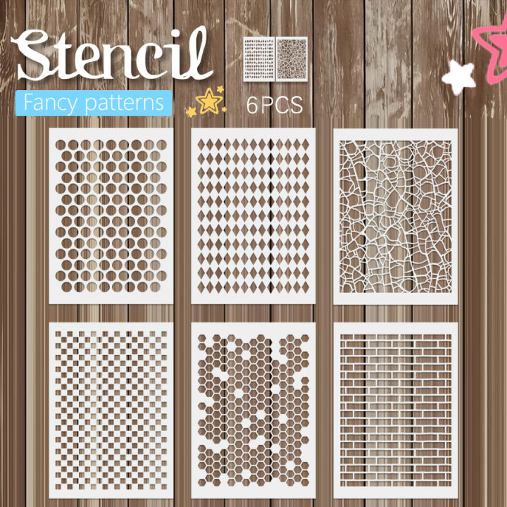6 Pcs A4 Geometric Pattern Stencil Set - Reusable Templates for DIY Crafts on Walls, Fabric, Canvas, Furniture, and Home Decor