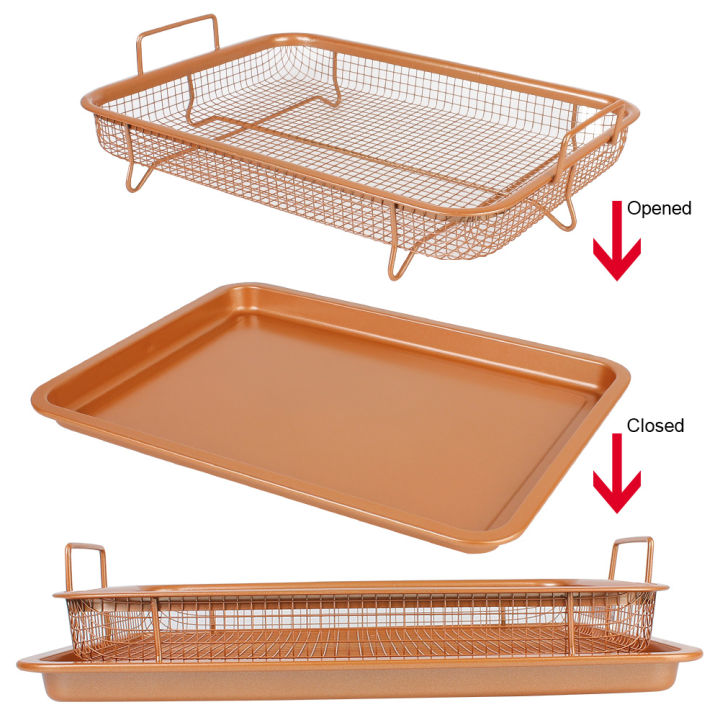 Oil Frying Baking Pan Grill Crispy Mesh Stainless Steel Baking Tray Copper For Oven Air Fryer BBQ Non-stick Chips Basket