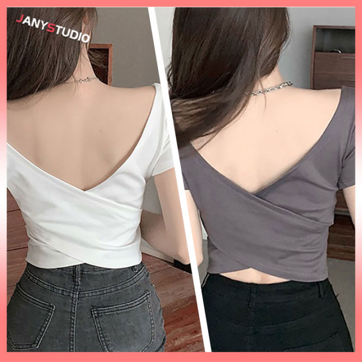 Slim fit mini crop round neck sexy little crop chic cute elastic fabric casual crop top