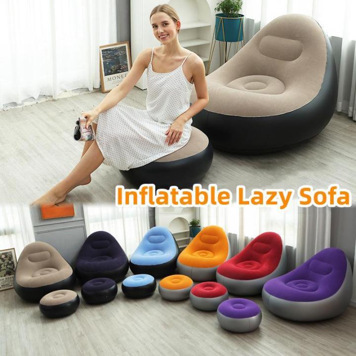 Inflatable Lazy Sofa Chair PVC Flocking Foldable Sofa With Slip-on Lunch Lounge Chair Set
