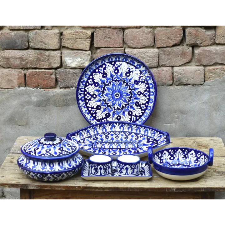 13%20piece%20Set%7CHandmade%20and%20Handpainted%20%7CBlue%20Pottery%20%7CDinner%20set%7CServing%20Set%7CServeware%7CCrockery%7CCeramics%20-%20Image%202