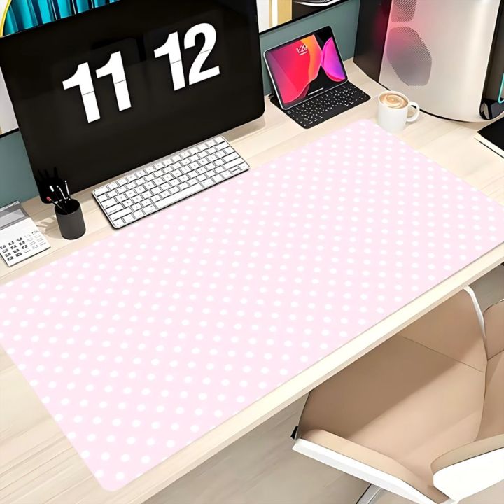Pink White Polka Dot Large Gaming Mouse Pad XXL Extended Desk Mat Cute Spot Decor for Office Home