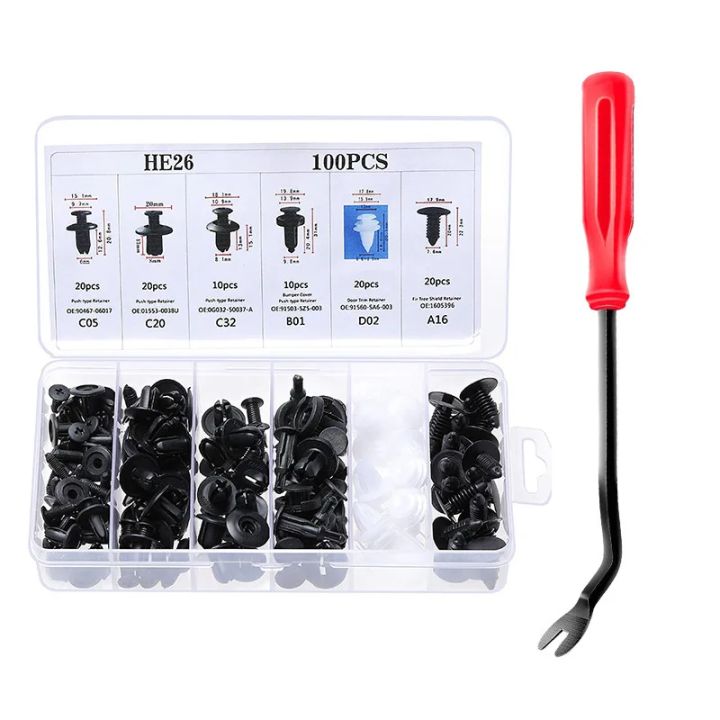 NEW 100 PCS Car Rivets Fasteners Retainer Kit and 1 Fastener Removers ...