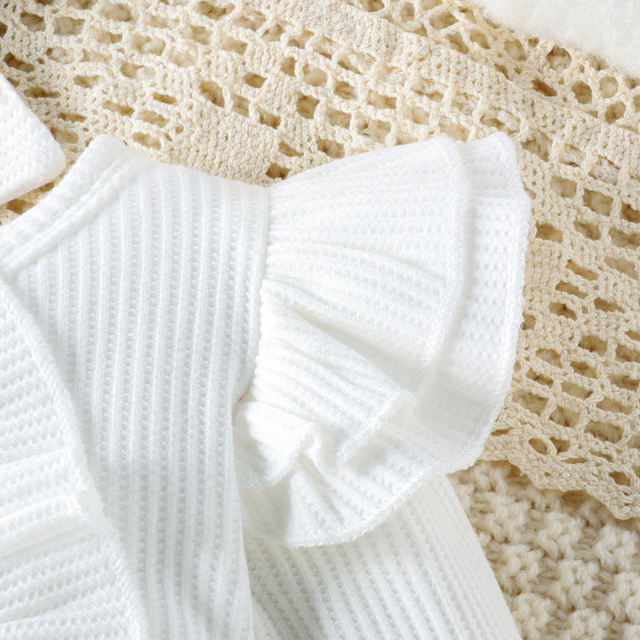 2PCS%20Autumn%20New%20Style%200-1%20Year%20Old%20Girl%20Baby%20Sweet%20And%20Cute%20Solid%20Color%20Flying%20Sleeve%20Waffle%20Long-Sleeved%20Jumpsuit%20+%20Hair%20Band%20-%20Image%206