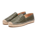 CH Olive Green Embossed Flats 2026 Comfort Slip on Loafers for Ladies Breathable Jute Sole Casual Shoes for Beach Daily Wear. 