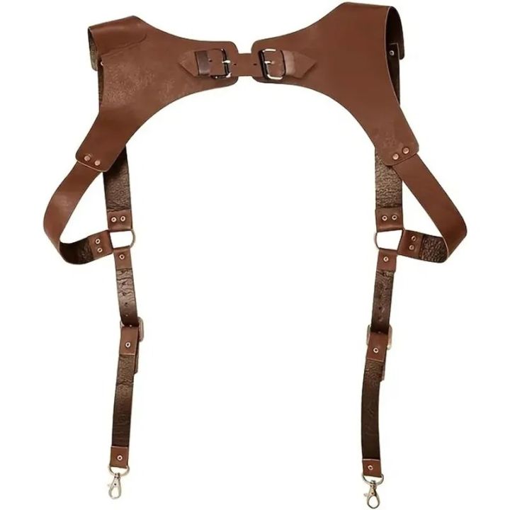 Men Leather Suspenders Body Chest Suspenders Adjustable Buckle Shoulder Armors Straps Punk Black Belt Club Party Rave Costumes