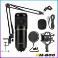 Microphone condenser (pro condenser microphone bm800) with microphone stand and USB accessories (metal shock absorber). 