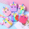 Girls Toys Silicone Cute Unicorn Messenger Bag Coin Purse Children's Decompression Pop Fidget Toys. 