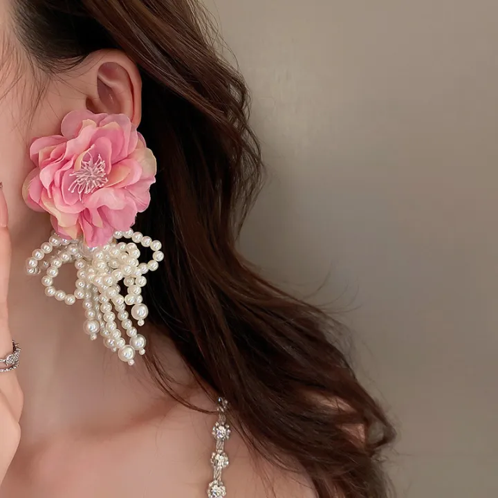 New%20Bohemian%20White%20Pink%20Big%20Cloth%20Flower%20Earrings%20for%20Women%20Statement%20Jewelry%20Handmade%20Pearl%20Bowknot%20Tassel%20Pendientes%20-%20Image%206