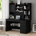 RK Modern Home Office Desk with Storage Shelf, Writing Desk Study Table Workstation with Hutch and Bookshelf, Wood Computer Desk with Drawers and Shelves. 