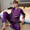 Men Pajama Sets Microfiber Sleepwear For Sleeping Man Shirt Silk Long Sleeve Pyjamas Male Home Night Wear Big size Loungewear. 