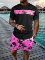 Hawaiian Beach Printed Summer Men's T-shirt Set Sportswear Men's Clothing Short Sleeve Shorts Set Men's T-shirt Set Lightweight. 